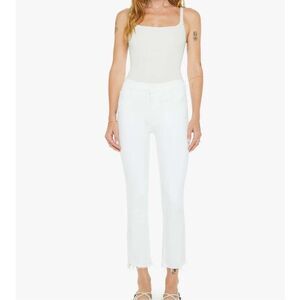 Mother White The Insider Stretch Bootcut Raw Hem Crop Step Fray Jeans Size 24